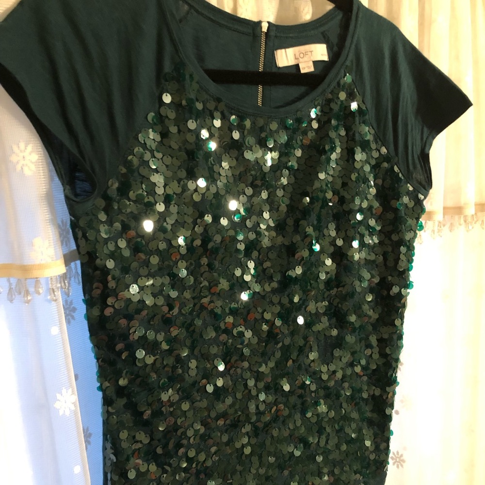 Dark Green Loft Sequin Short Sleeve Shirt